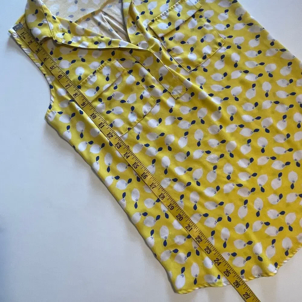 LOFT Lemon Print Top Womens Medium Yellow Novelty Playful Lemonade Tank - Picture 9 of 9